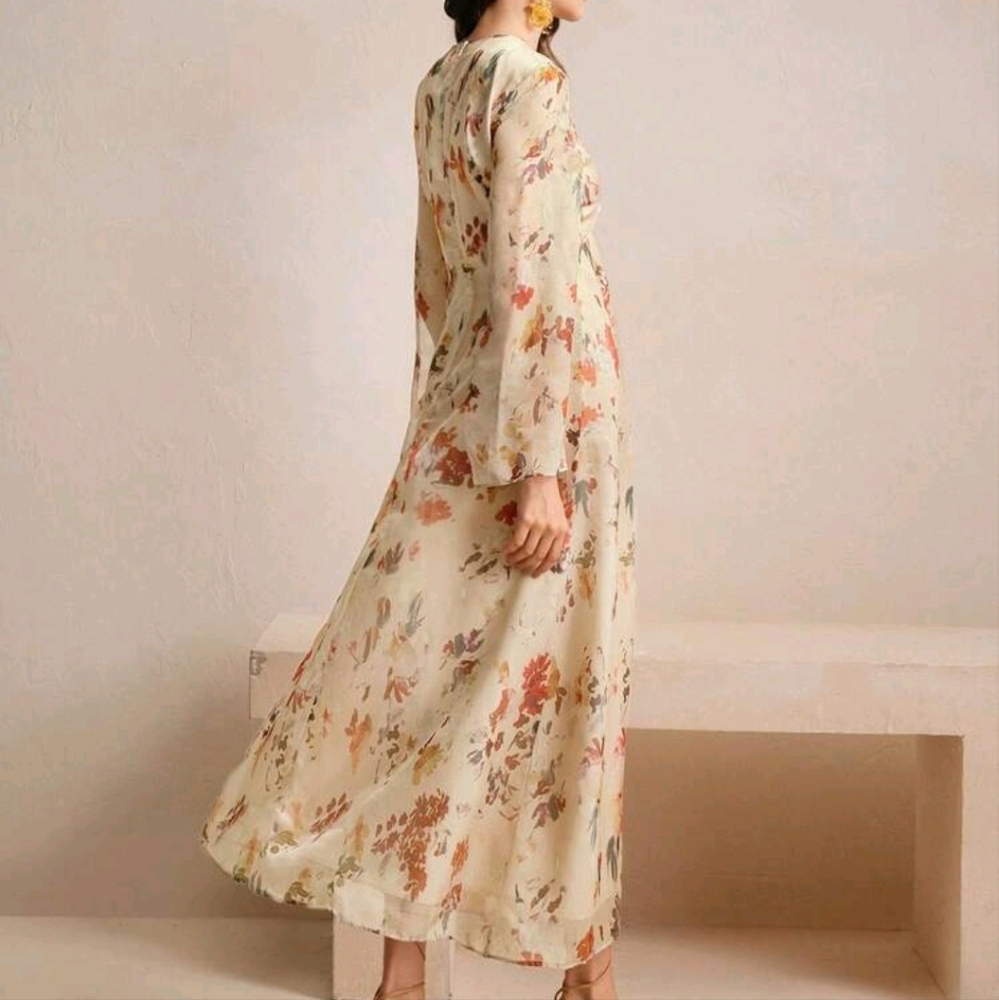 Women's Floral Print Long Sleeve Vacation Style Elegant Fashion Dress - Picture 2 of 4